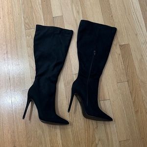 Emmi Black Faux Suede Extreme High Heeled Boots